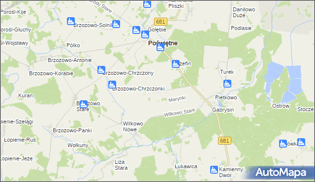 mapa Marynki gmina Poświętne, Marynki gmina Poświętne na mapie Targeo