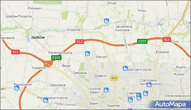 mapa Marysin gmina Jastków, Marysin gmina Jastków na mapie Targeo