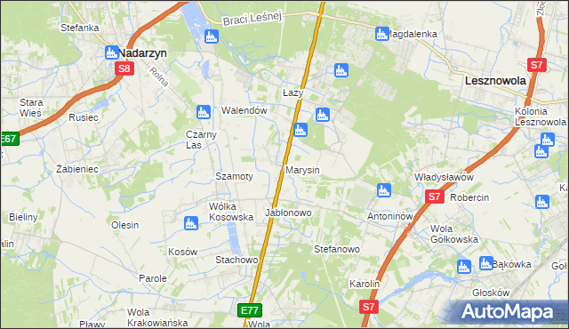 mapa Marysin gmina Lesznowola, Marysin gmina Lesznowola na mapie Targeo