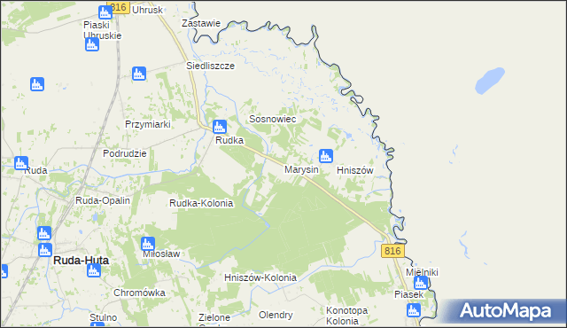 mapa Marysin gmina Ruda-Huta, Marysin gmina Ruda-Huta na mapie Targeo