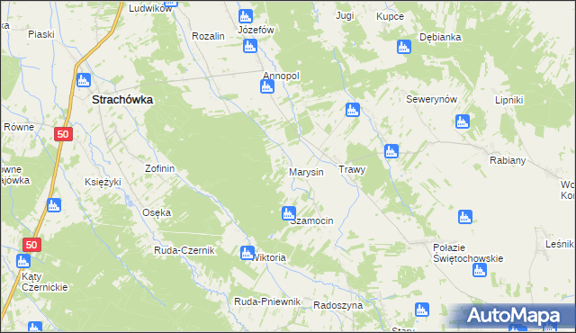 mapa Marysin gmina Strachówka, Marysin gmina Strachówka na mapie Targeo