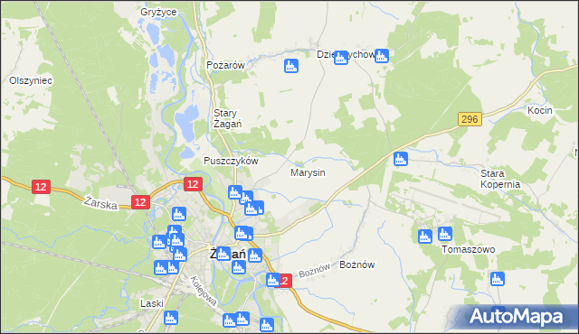 mapa Marysin gmina Żagań, Marysin gmina Żagań na mapie Targeo