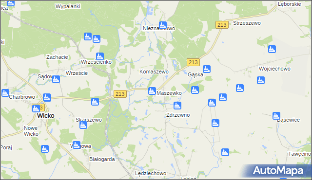 mapa Maszewko gmina Wicko, Maszewko gmina Wicko na mapie Targeo