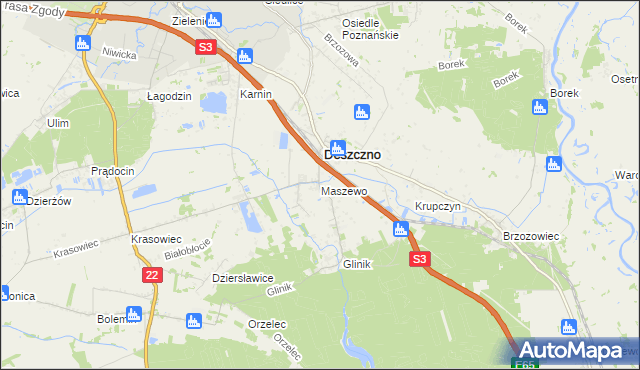 mapa Maszewo gmina Deszczno, Maszewo gmina Deszczno na mapie Targeo