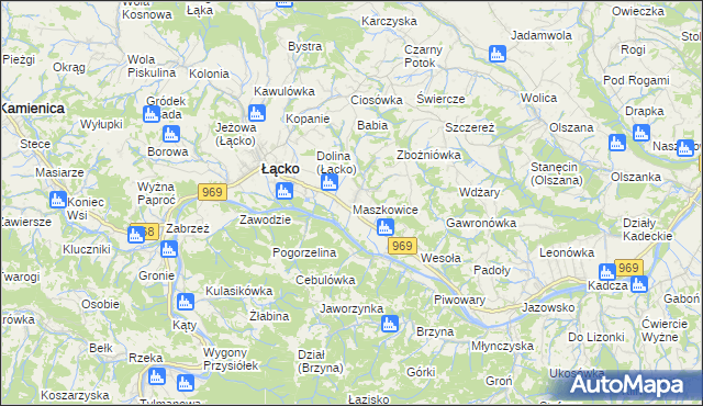 mapa Maszkowice gmina Łącko, Maszkowice gmina Łącko na mapie Targeo