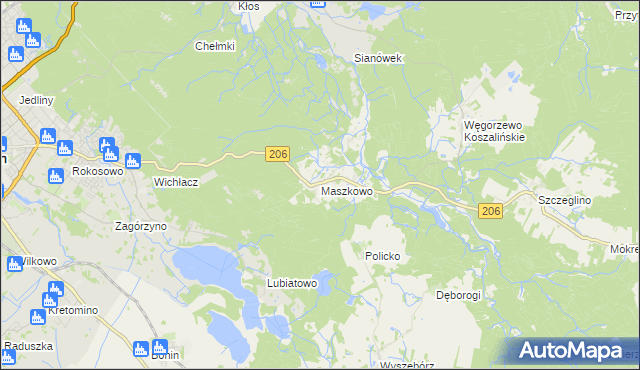 mapa Maszkowo gmina Sianów, Maszkowo gmina Sianów na mapie Targeo