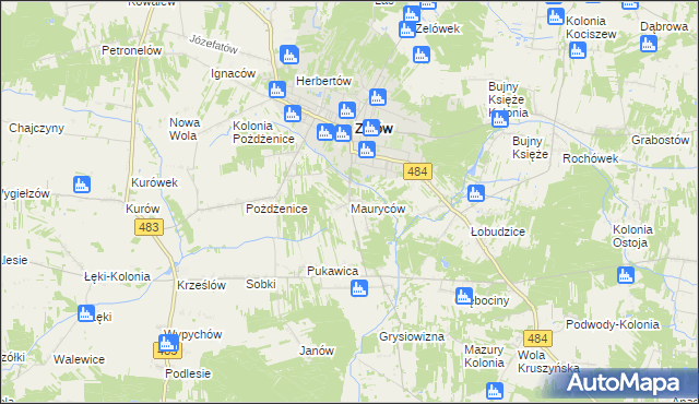 mapa Mauryców gmina Zelów, Mauryców gmina Zelów na mapie Targeo