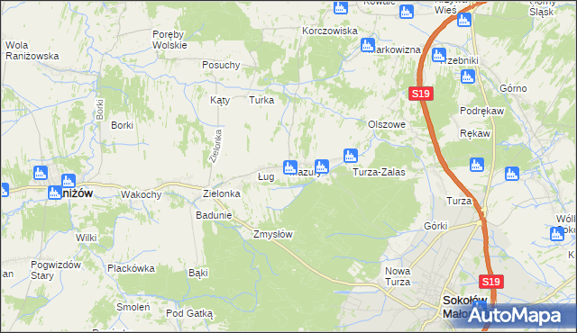 mapa Mazury gmina Raniżów, Mazury gmina Raniżów na mapie Targeo