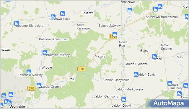 mapa Mazury gmina Wysokie Mazowieckie, Mazury gmina Wysokie Mazowieckie na mapie Targeo