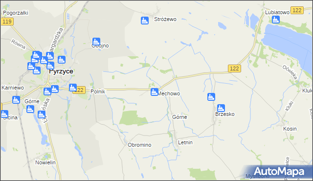 mapa Mechowo gmina Pyrzyce, Mechowo gmina Pyrzyce na mapie Targeo