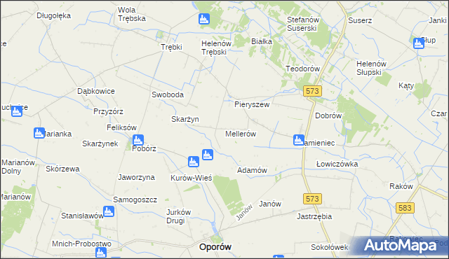 mapa Mellerów, Mellerów na mapie Targeo