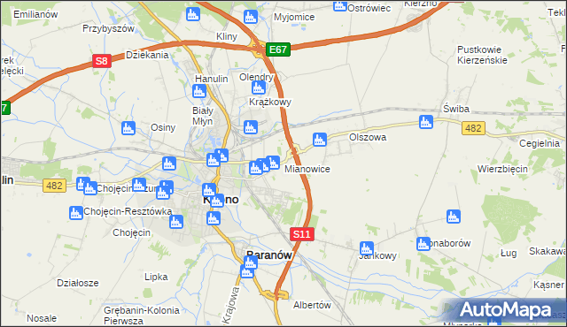 mapa Mianowice gmina Kępno, Mianowice gmina Kępno na mapie Targeo