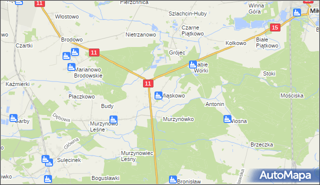 mapa Miąskowo gmina Krzykosy, Miąskowo gmina Krzykosy na mapie Targeo