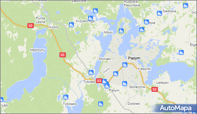 mapa Michałki gmina Pasym, Michałki gmina Pasym na mapie Targeo