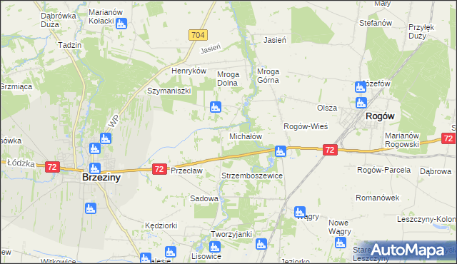 mapa Michałów gmina Brzeziny, Michałów gmina Brzeziny na mapie Targeo