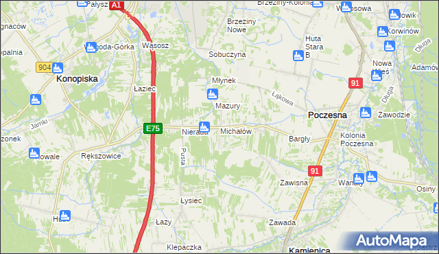 mapa Michałów gmina Poczesna, Michałów gmina Poczesna na mapie Targeo