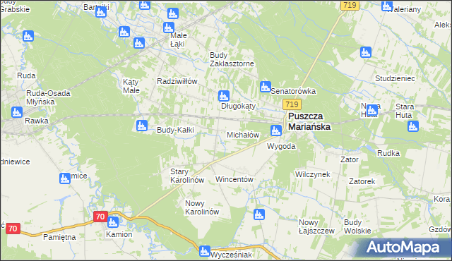 mapa Michałów gmina Puszcza Mariańska, Michałów gmina Puszcza Mariańska na mapie Targeo