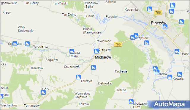 mapa Michałów powiat pińczowski, Michałów powiat pińczowski na mapie Targeo