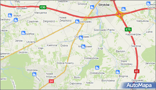 mapa Michałówek gmina Stryków, Michałówek gmina Stryków na mapie Targeo