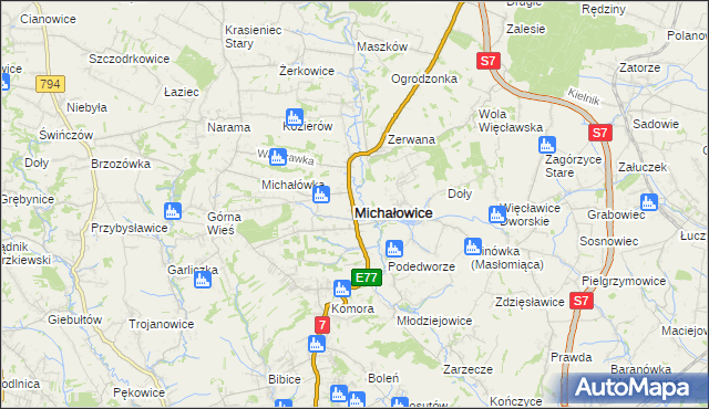 mapa Michałowice powiat krakowski, Michałowice powiat krakowski na mapie Targeo