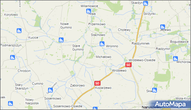 mapa Michałowo gmina Naruszewo, Michałowo gmina Naruszewo na mapie Targeo