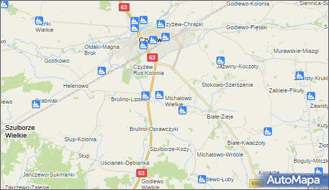 mapa Michałowo Wielkie, Michałowo Wielkie na mapie Targeo