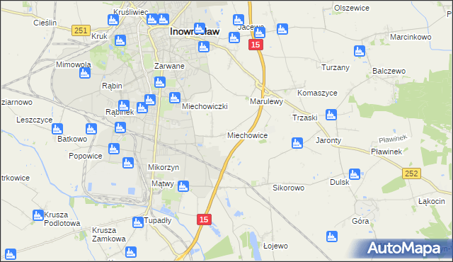 mapa Miechowice gmina Inowrocław, Miechowice gmina Inowrocław na mapie Targeo
