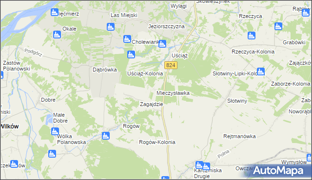 mapa Mieczysławka gmina Karczmiska, Mieczysławka gmina Karczmiska na mapie Targeo