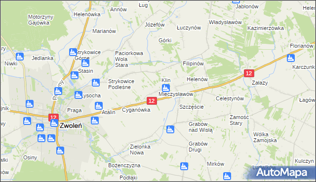 mapa Mieczysławów gmina Zwoleń, Mieczysławów gmina Zwoleń na mapie Targeo