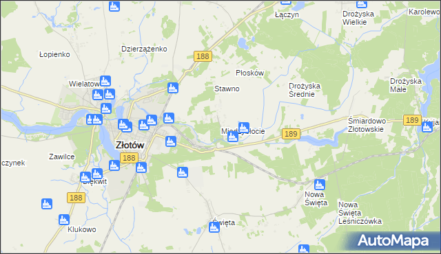 mapa Międzybłocie gmina Złotów, Międzybłocie gmina Złotów na mapie Targeo