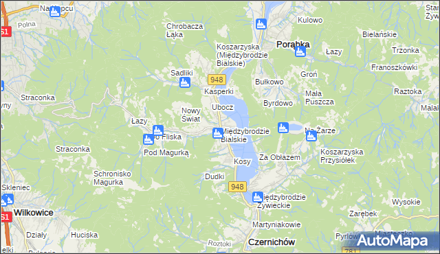 mapa Międzybrodzie Bialskie, Międzybrodzie Bialskie na mapie Targeo