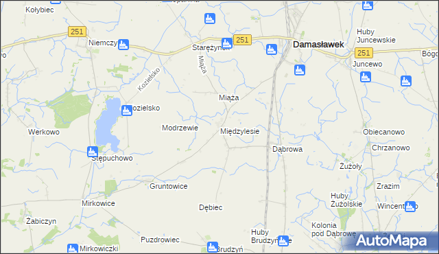 mapa Międzylesie gmina Damasławek, Międzylesie gmina Damasławek na mapie Targeo