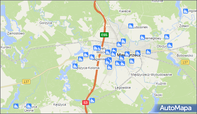 mapa Międzyrzecz powiat międzyrzecki, Międzyrzecz powiat międzyrzecki na mapie Targeo