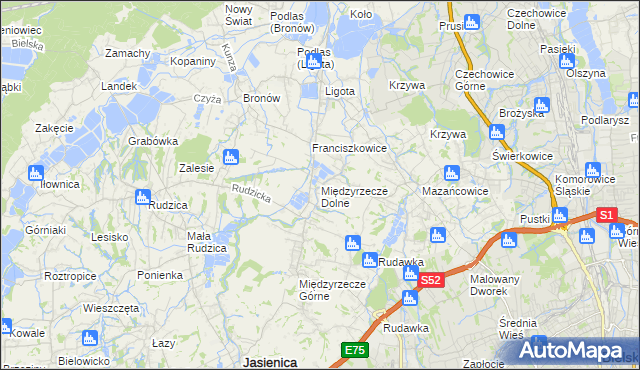 mapa Międzyrzecze Dolne, Międzyrzecze Dolne na mapie Targeo