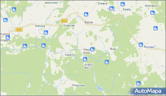 mapa Miejska Wola gmina Lidzbark Warmiński, Miejska Wola gmina Lidzbark Warmiński na mapie Targeo