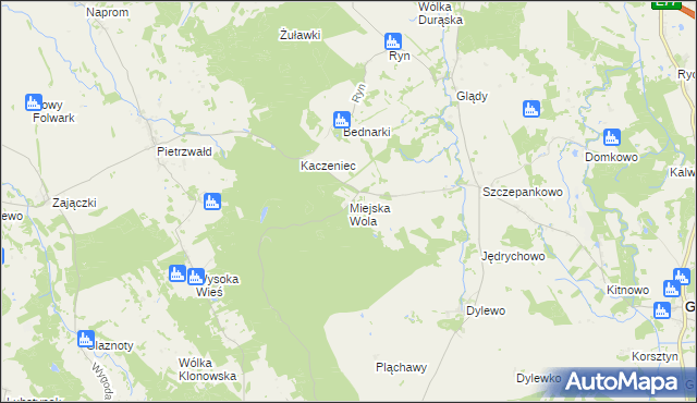 mapa Miejska Wola gmina Ostróda, Miejska Wola gmina Ostróda na mapie Targeo