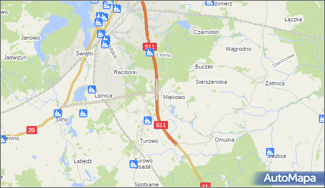 mapa Miękowo gmina Szczecinek, Miękowo gmina Szczecinek na mapie Targeo