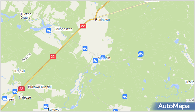 mapa Mielęcin gmina Człopa, Mielęcin gmina Człopa na mapie Targeo