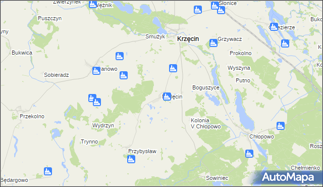 mapa Mielęcin gmina Krzęcin, Mielęcin gmina Krzęcin na mapie Targeo