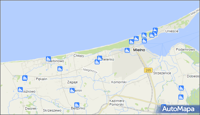 mapa Mielenko gmina Mielno, Mielenko gmina Mielno na mapie Targeo