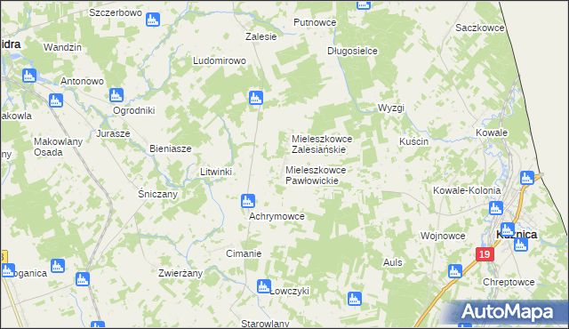 mapa Mieleszkowce Pawłowickie, Mieleszkowce Pawłowickie na mapie Targeo