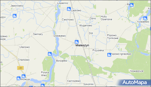 mapa Mieleszyn powiat gnieźnieński, Mieleszyn powiat gnieźnieński na mapie Targeo