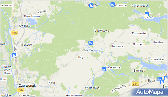 mapa Mielno gmina Czerwonak, Mielno gmina Czerwonak na mapie Targeo