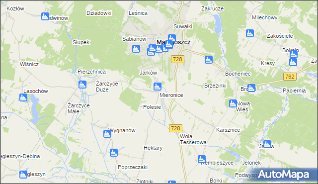 mapa Mieronice gmina Małogoszcz, Mieronice gmina Małogoszcz na mapie Targeo