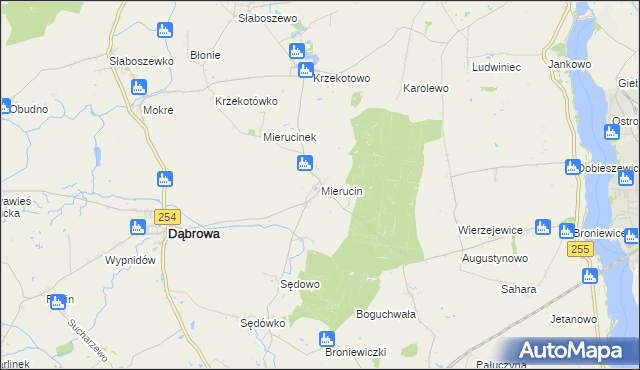 mapa Mierucin gmina Dąbrowa, Mierucin gmina Dąbrowa na mapie Targeo