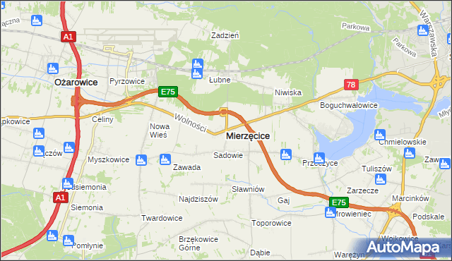 mapa Mierzęcice, Mierzęcice na mapie Targeo