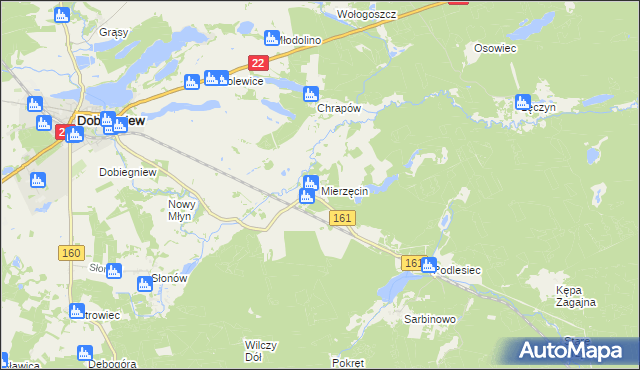 mapa Mierzęcin gmina Dobiegniew, Mierzęcin gmina Dobiegniew na mapie Targeo