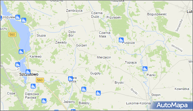 mapa Mierzęcin gmina Szczutowo, Mierzęcin gmina Szczutowo na mapie Targeo