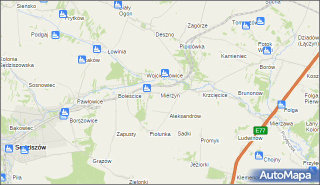 mapa Mierzyn gmina Sędziszów, Mierzyn gmina Sędziszów na mapie Targeo