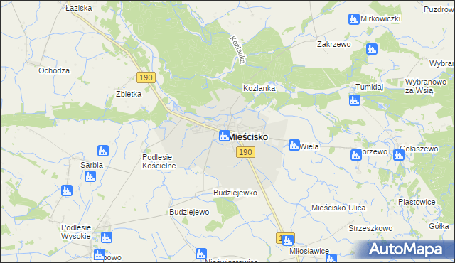 mapa Mieścisko powiat wągrowiecki, Mieścisko powiat wągrowiecki na mapie Targeo